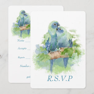 Aquarell Blau Papagei Tropenvogel Hochzeit RSVP Einladung