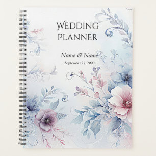 Aquarell Blau Rosa Florale Hochzeitsplanerin Planer