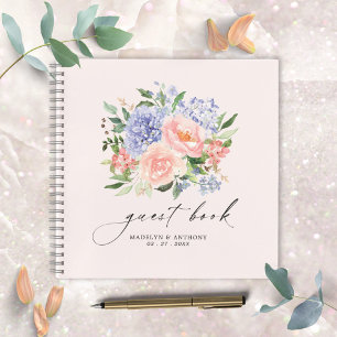 Aquarell Blau Rosa Florales Hochzeitsgästebuch Notizblock