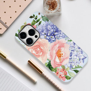 Aquarell Blau Rosa Hortensie Pfingstrose Frühlings Case-Mate iPhone 14 Pro Max Hülle