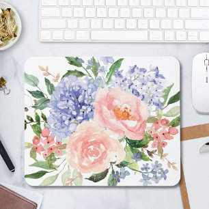 Aquarell Blau Rosa Hortensie Pfingstrose Frühlings Mousepad