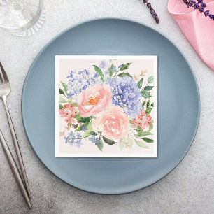 Aquarell Blau Rosa Hortensie Pfingstrose Frühlings Serviette