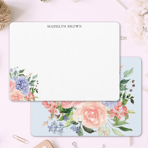 Aquarell Blau Rosa Hortensien Blumen Mitteilungskarte