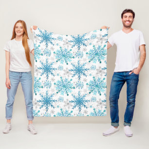 Aquarell Blau & Silber Glitter Winter Schneeflocke Fleecedecke