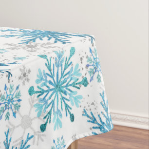 Aquarell Blau & Silber Glitter Winter Schneeflocke Tischdecke
