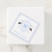 Aquarell Blau Storch Gingham Monogrammwappen Geschenkanhänger (Beispiel)