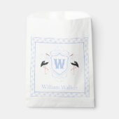 Aquarell Blau Storch Gingham Monogrammwappen Geschenktütchen (Vorderseite)