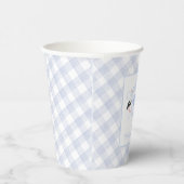 Aquarell Blau Storch Gingham Monogrammwappen Pappbecher (Rechts)