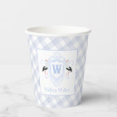 Aquarell Blau Storch Gingham Monogrammwappen Pappbecher (Vorderseite)