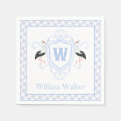 Aquarell Blau Storch Gingham Monogrammwappen Serviette (Vorderseite)