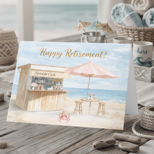 Aquarell Blau Strandcafé Glücklicher Ruhestand Karte