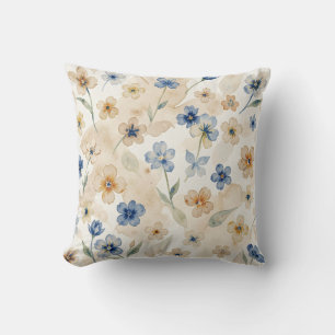 Aquarell Blau und Gelb floral Kissen