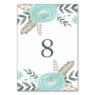 Aquarell Blau und Gold Blumen Tischnummer Karte