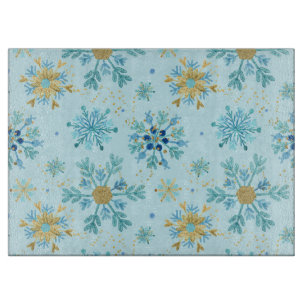 Aquarell Blau und Gold Glitter Winter Schneeflocke Schneidebrett