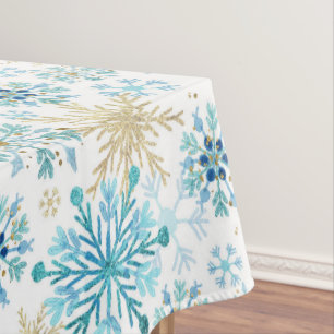 Aquarell Blau und Gold Glitter Winter Schneeflocke Tischdecke
