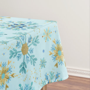 Aquarell Blau und Gold Glitter Winter Schneeflocke Tischdecke