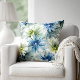 Aquarell Blau und Grün Floral Kissen
