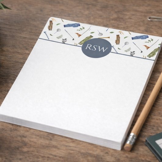 Aquarell Blau und Grün Golf Muster Monogramm Notizblock