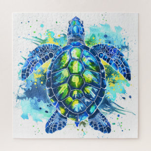 Aquarell Blau und Grüne Meeresschildkröte Puzzle