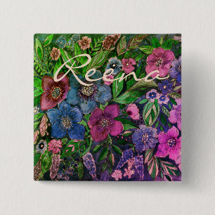 Aquarell, blau und lila, Anemone Aquarell Button