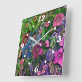 Aquarell, blau und lila, Anemone Aquarell Quadratische Wanduhr (Winkel)