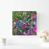 Aquarell, blau und lila, Anemone Aquarell Quadratische Wanduhr (Zuhause)