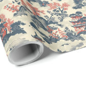 Aquarell blau und rot China-Schloss-Pagode Geschenkpapier (Rolleneckpunkt)
