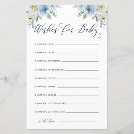 Aquarell Blau und Weiß Blume Wünsche für Baby