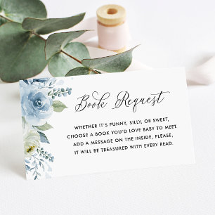 Aquarell Blau und Weiße Blumen Buch Anfrage Begleitkarte