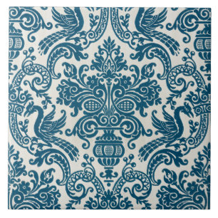Aquarell Blau & Weiß Florales Vintage-Muster Fliese