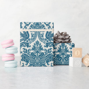 Aquarell Blau & Weiß Florales Vintage-Muster Geschenkpapier
