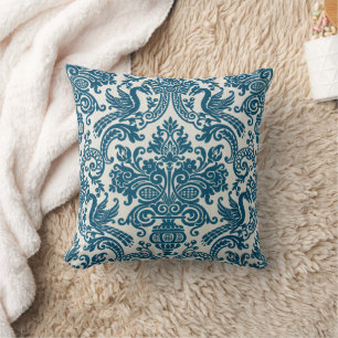 Aquarell Blau & Weiß Florales Vintage-Muster Kissen