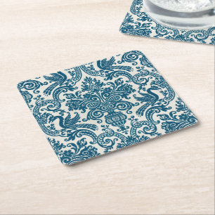 Aquarell Blau & Weiß Florales Vintage-Muster Rechteckiger Pappuntersetzer