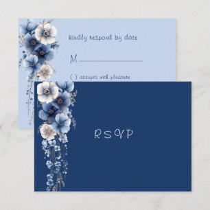 Aquarell Blau Weiße Blumen Gardine Sterne RSVP Karte