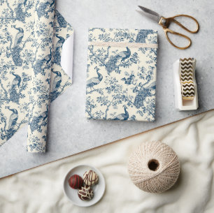 Aquarell blau-weiße chinesische Pfauen-Chinoiserie Geschenkpapier