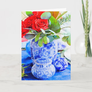Aquarell Blau-Weiße Chinoiserie-Ginger-Vase Karte