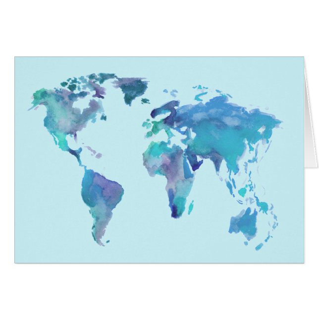 Aquarell-Blau-Weltkarte (Vorderseite (Horizontal))