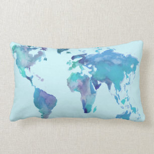 Aquarell-Blau-Weltkarte Lendenkissen