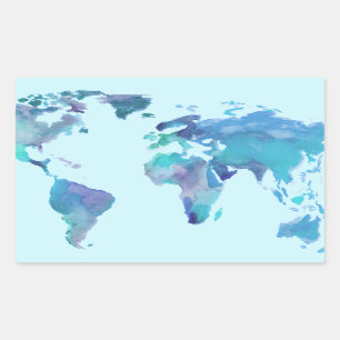 Aquarell-Blau-Weltkarte Rechteckiger Aufkleber