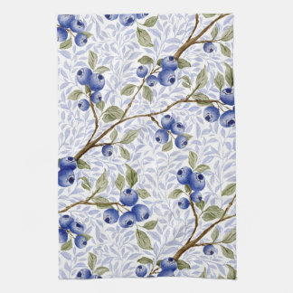 Aquarell Blaubeer Botanisch in Blau Grün Weiß Geschirrtuch