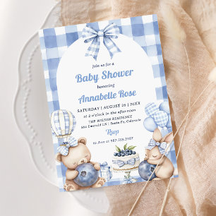 Aquarell Blaubeer Gingham 1. Baby Shower Party Einladung
