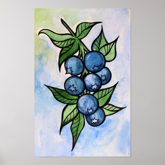 Aquarell Blaubeeren Poster (Vorne)