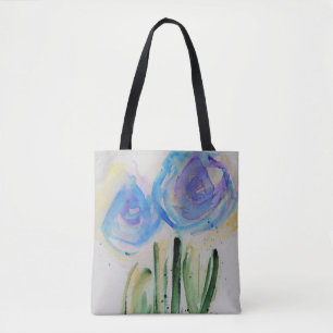 Aquarell blaue abstrakte Blumen Tasche