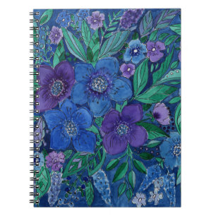 Aquarell, blaue Blumen Notizblock