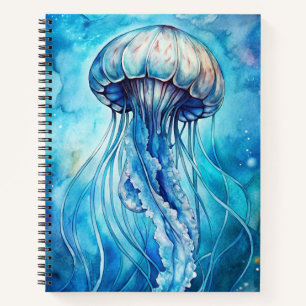 AQUARELL BLAUE GROSSE QUALLE NOTIZBLOCK