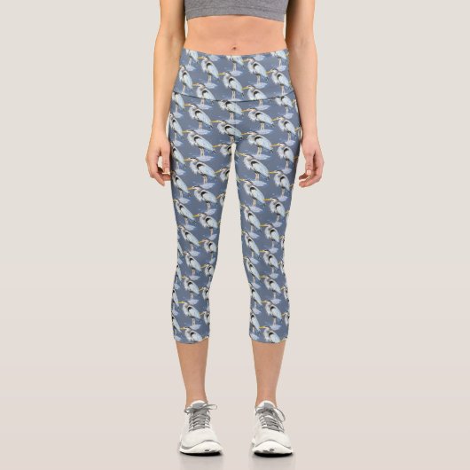Aquarell Blaue Heron Vogelart Capri Leggings (Vorderseite)