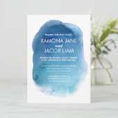 Aquarell-blaue Hochzeits-Einladung Einladung (Stehend Vorderseite)