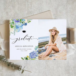 Aquarell Blaue Hortensie Florales Foto Abschlussfe Ankündigung