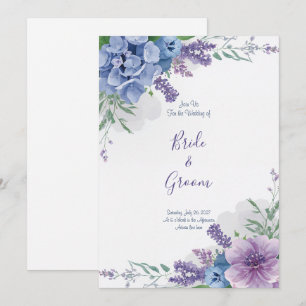 Aquarell Blaue Hortensie Lila Lavendel Blumen Einladung