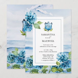 Aquarell Blaue Hortensien Hochzeits-Einladung Einladung